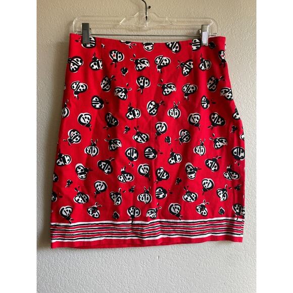 Talbots Pencil Skirt Ladybug Print Stretch Cotton Red Sz 12 Large L - Picture 4 of 7
